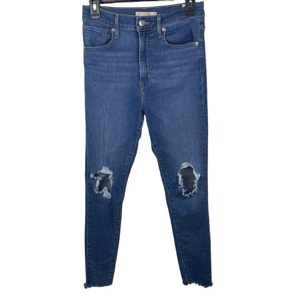Levi's Mile High‎ Blue Distressed Raw Hem Super Skinny Size 28